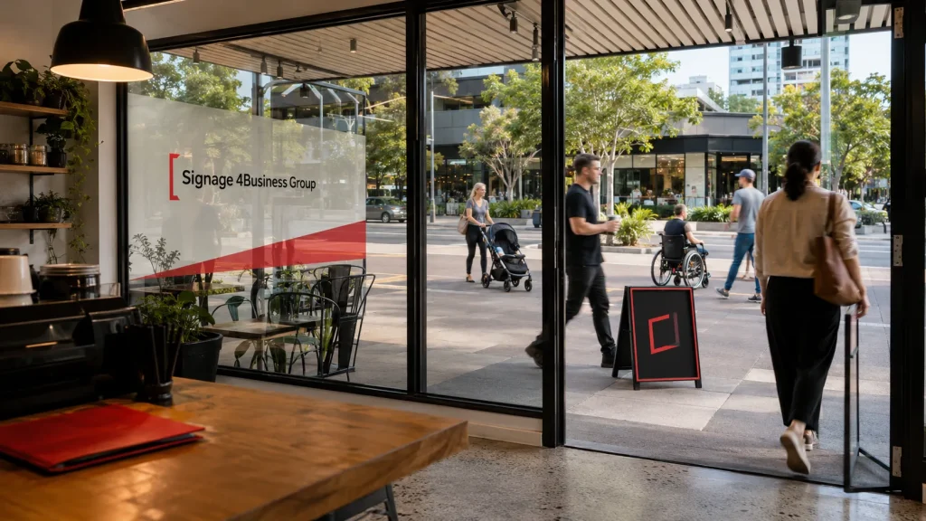Glassfront Café on a Busy City Street